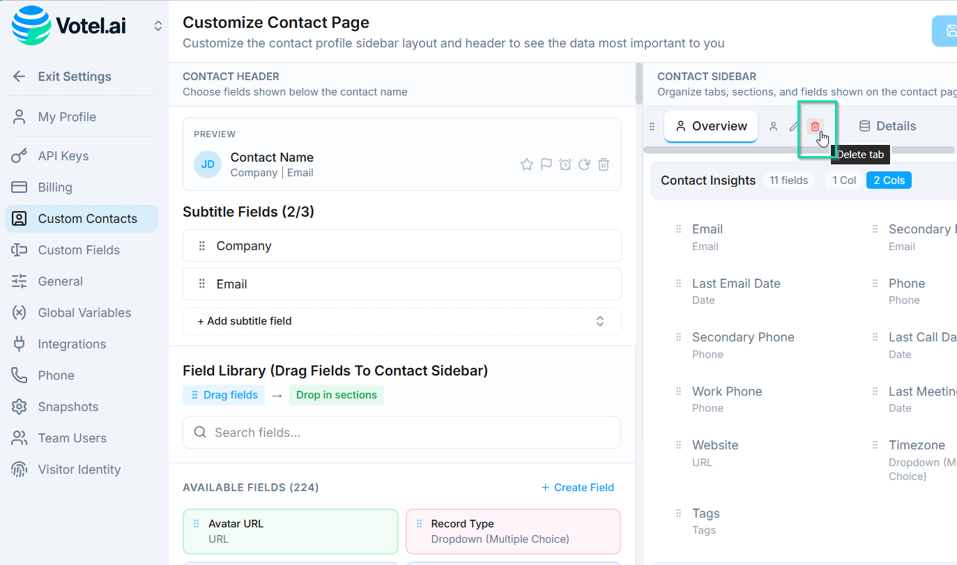 Remove default tabs that you do not need.